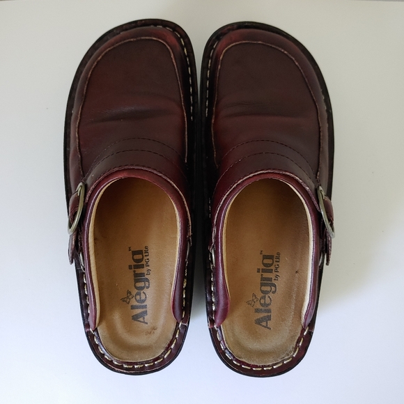 Alegria Seville Clog Chunky Leather Shoe Size 7 - 7.5 EU 37 Burgundy - Picture 10 of 16
